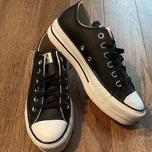 Black Leather Platform Converse
